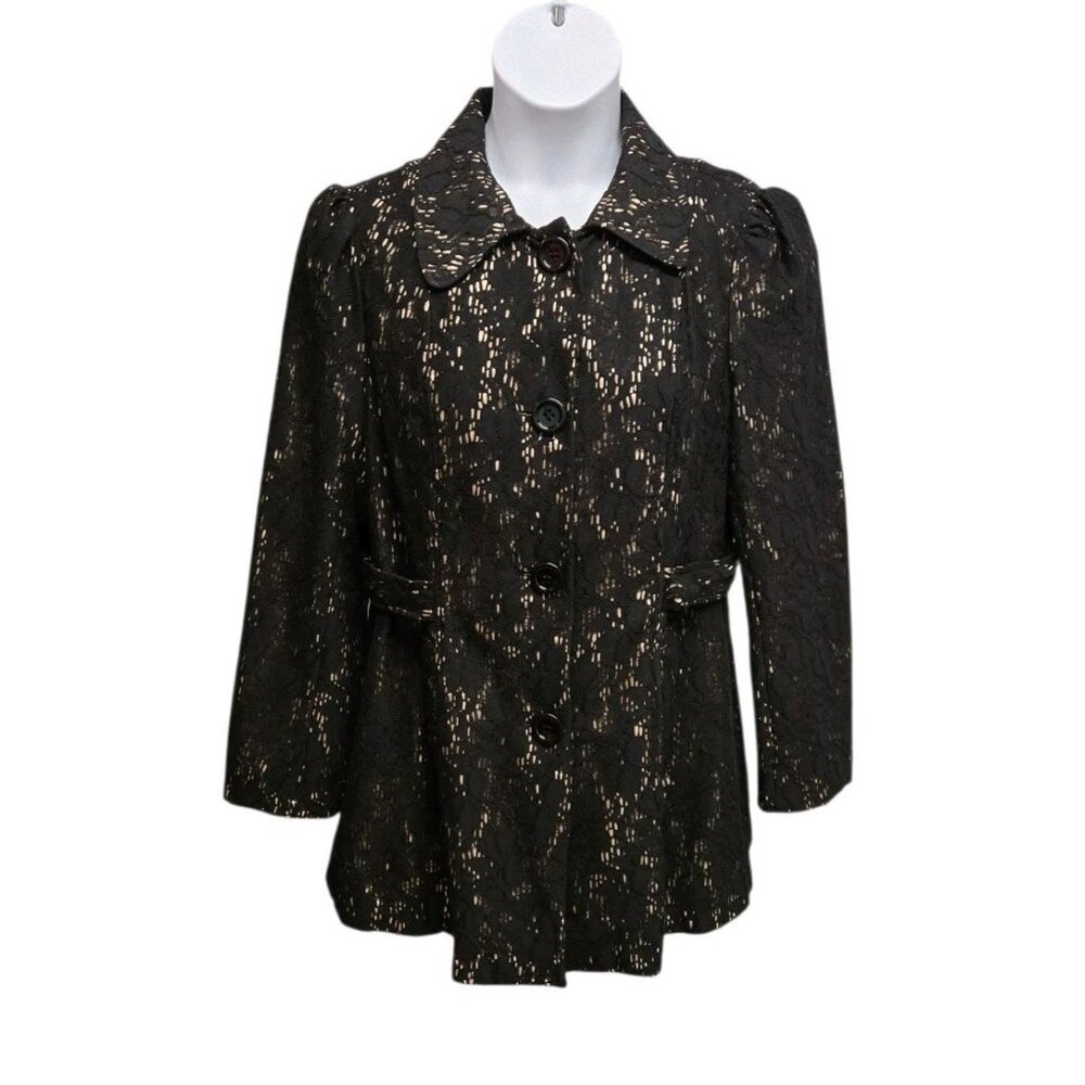 Marisa Christina Blazer Jacket Womans Large Black Lace Champagne Lining